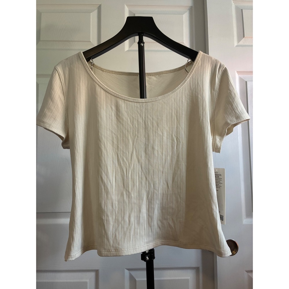 Lululemon Hold Tight Micro-Rib Cross-Back Tee Light Ivory Size 14 LW3KNFS